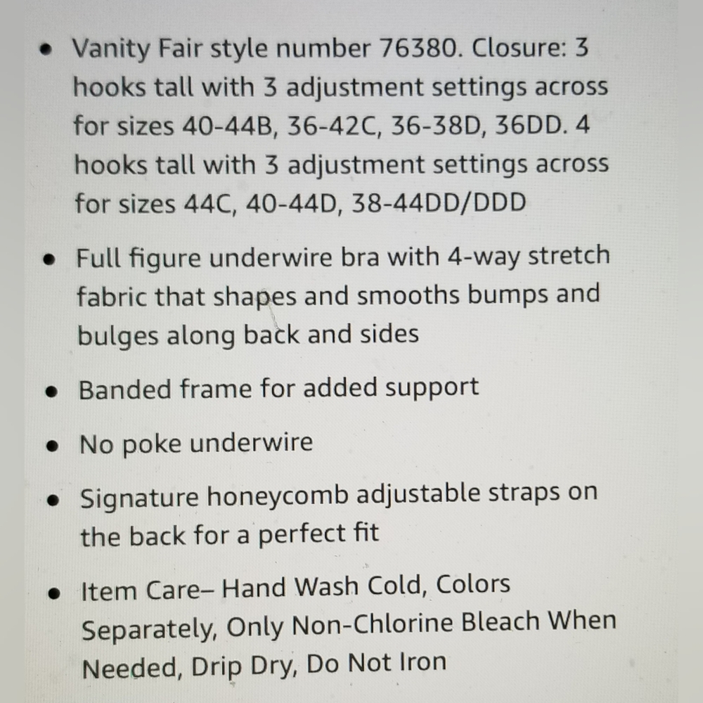 NWT VANITY FAIR 76380 FULL FIGURE BEAUTY BACK SMOOTHING BRA 36H - Picture 8 of 11